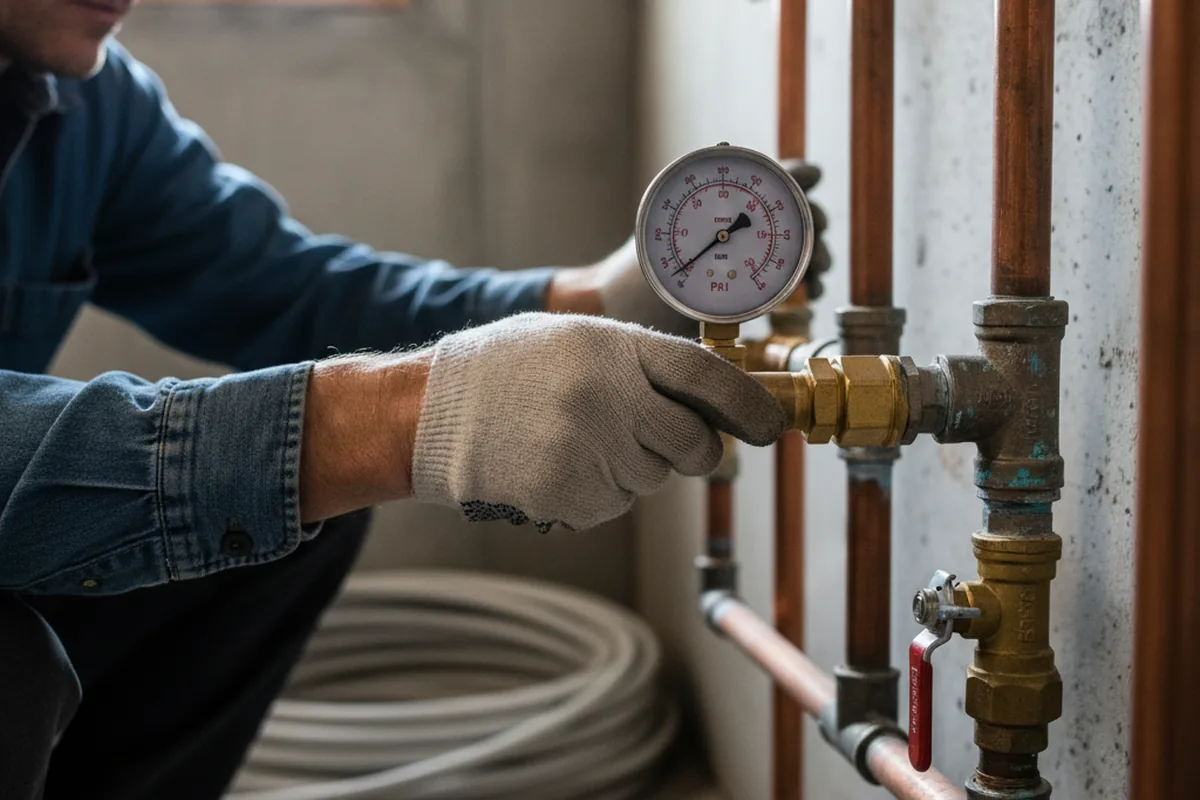 Pressure testing a repaired line during Water Line Repair in Charlestown